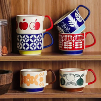 Ensemble de tasses en porcelaine rétro japonaises de 300 ml avec cuillère, poignée personnalisable, isolées, réutilisables, cadeau d'affaires, utilisation alimentaire, en stock