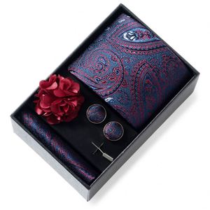 Juego de Corbata de Lujo FX con Diseño Floral Paisley para Hombre, 7.5cm, Poliéster Resistente con Mancuernillas y Broches de Flor - Product Image 1
