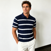 Polo en tricot rayé style Old Money pour homme, viscose premium respirante, été, décontracté chic, vintage, fournisseur d'usine en gros