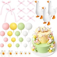 Lot de 41 décorations pour gâteau en forme d'oie, nœuds roses, rubans en satin, fleurs marguerites, ballons pastel, fournitures pour fête prénatale ou anniversaire sur le thème de la ferme
