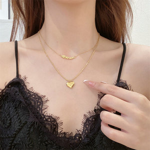 Delicata Collana Girocollo a Doppio Strato con Ciondolo a Cuore e Scritta 'Forever' in Acciaio Inossidabile Placcato Oro, Regalo per Donne - Product Image 6