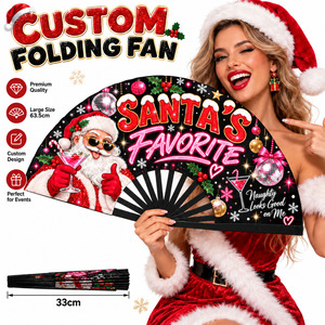 Ventaglio Pieghevole in Plastica da 33 cm (13 Pollici) per il Festival Invernale di Natale, Ventaglio a Mano in Legno Personalizzato, Ventaglio a Mano in Bambù - Il Preferito di Babbo Natale - Vendita all'Ingrosso - Product Image 1