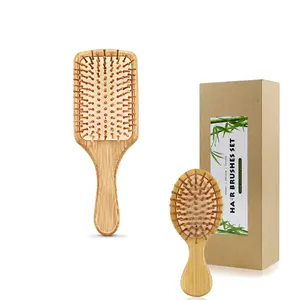 Brosse à cheveux démêlante de massage écologique pour le cuir chevelu peigne à dents larges et à queue brosse à cheveux en bambou naturel pour femmes hommes et enfants