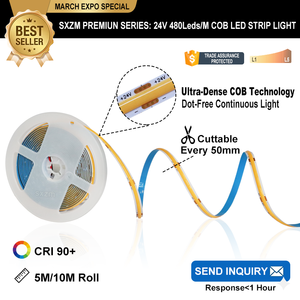 Tira de LED COB, 480 LED/M, 3000K, 4500K, 6500K, Monocromática, 12V, 24V, 8mm, Cortable, Flexible, Luz Uniforme, para <span class=keywords><strong>Escaleras</strong></span> - Product Image 1