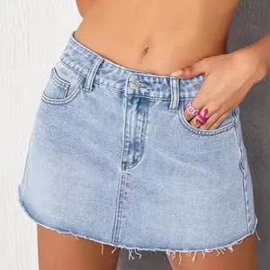 Jupe décontractée de haute qualité 2025 pour femmes, mini-jupe taille haute vintage en jean délavé à l'acide - Product Image 3