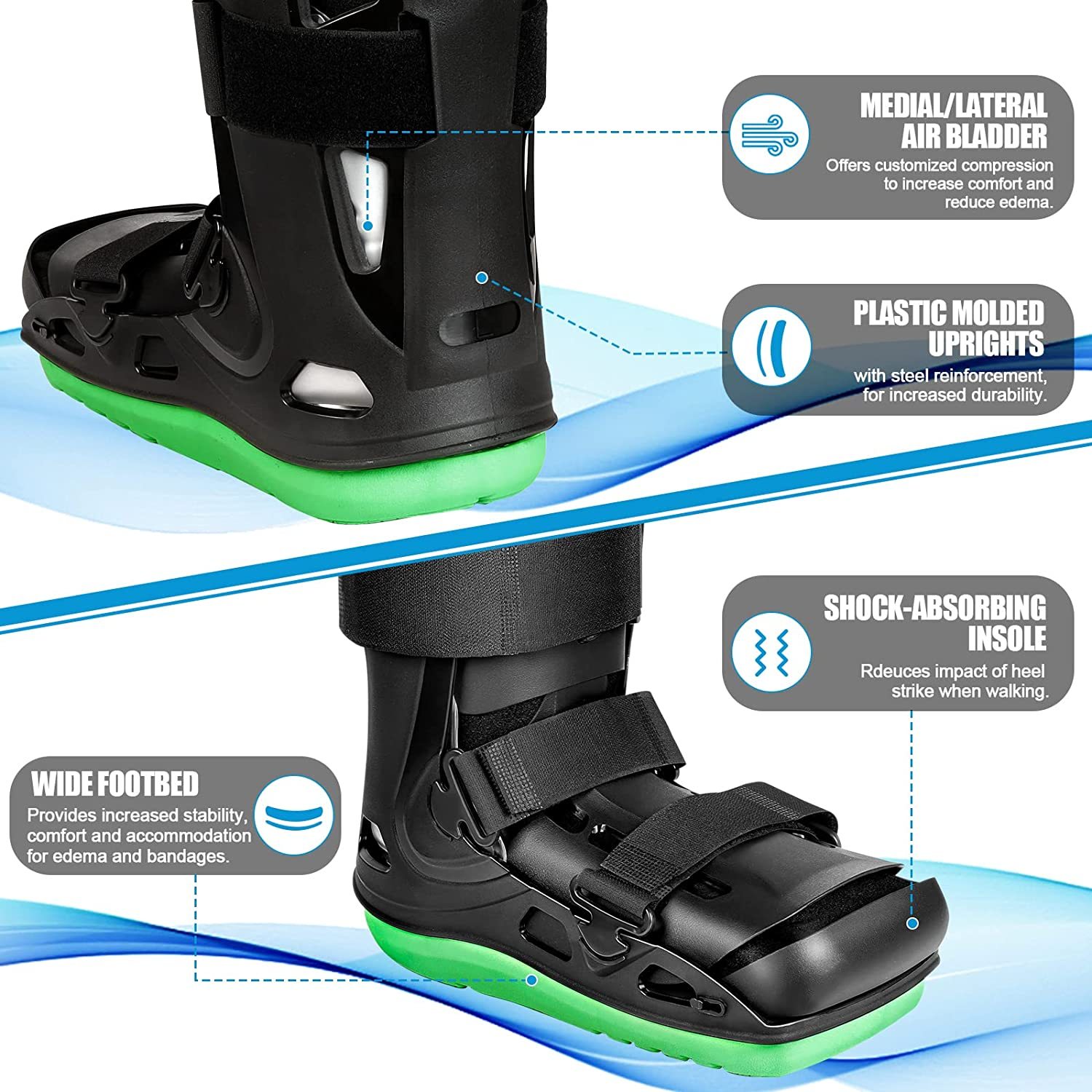 Jewlri Short Air Walker Fracture Boot - Inflatable With Aluminum Brackets, Fits Left Or Right Foot, Medium