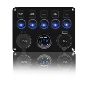 5 Gang Auto Marine Boot Led Rocker Switch Panel Waterdicht Circuit Digitale Voltmeter Dual Usb-poort 12V Outlet Voor bmw E46 Audi A4