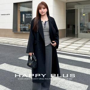 Happy Plus Solid Color Long Sleeve T-Shirt Navy Blue Gray Medium Thickness With Label Plus Size Women's Top - Product Image 3
