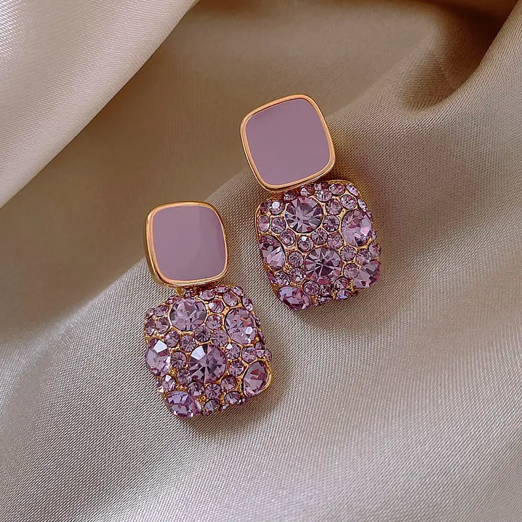 Retro 925 Pines de plata esterlina pendientes de tuerca de diamante púrpura pendientes de tuerca de gota de aceite de cristal de moda joyería para mujer