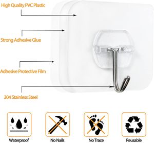 Wholesale Transparent PVC Angel Strong Seamless Adhesive Wall Mounted Clothing Eco-Friendly Multifunction Household Wall <b>Hook</b> - Product Image 2