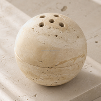 Porte-bougie en travertin beige naturel, diffuseur d'arômes sphérique en travertin beige, brûleur d'encens, boule de pierre pour la décoration de la maison et du spa