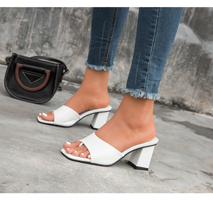 2025 Summer Women <b>Slippers</b> Fashion High Heels Square Toe Rubber PU Leisure Beach Green <b>Flip</b> <b>Flops</b> Sandalias Mujer Size 42 - Product Image 4