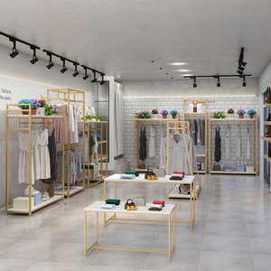 Negozio di <span class=keywords><strong>abbigliamento</strong></span> di moda pavimento-in piedi indumenti negozio cappello d'oro cappotto mensola di immagazzinaggio del sacchetto dei bambini delle scarpe da parete appeso display cremagliera - Product Image 6