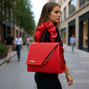 Sac de poitrine imperméable rouge pour femmes avec bandoulière chaîne et détail à volants par Fana Mariconera, accessoire de mode en cuir végétalien, All Sea - Product Image 2