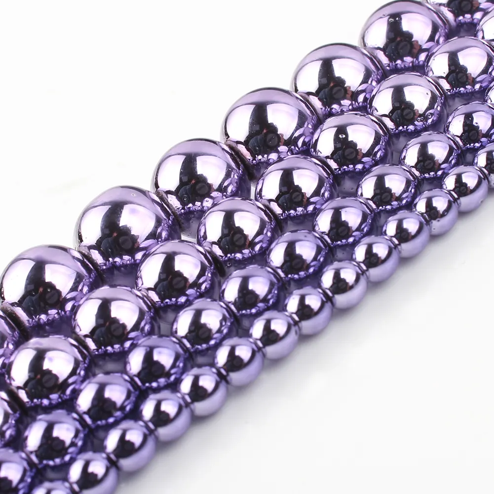 Wholesale 3/4/6/8/10MM Round Shape Purple Hematite Stone Beads For Jewelry Making DIY