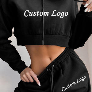 Top corto polar de algodón para <span class=keywords><strong>gimnasio</strong></span> de alta calidad con logotipo personalizado, trajes para correr, pantalones de chándal y Sudadera con capucha, chándal para mujer, conjunto de 2 piezas - Product Image 3