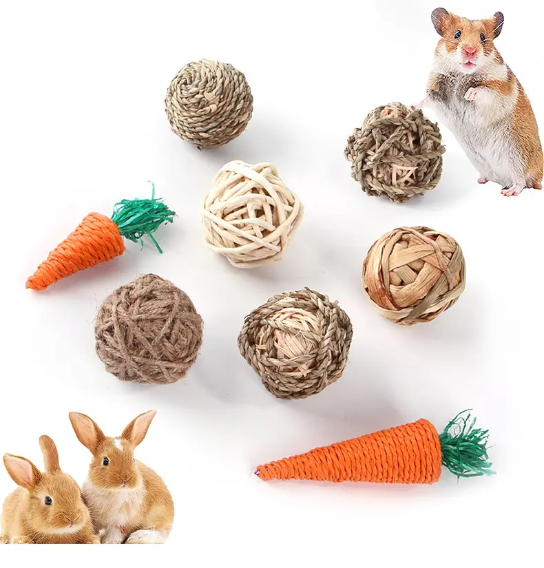 Rumput Dedalu bola kunyah hewan kecil mainan aktivitas kelinci wortel kelinci mainan kunyah untuk gigi tikus pengerat