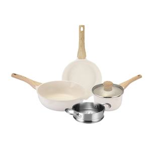 Nouvel Arrivage – Ensemble de 7 Ustensiles de Cuisson en Aluminium Moulé sous Pression <span class=keywords><strong>Greblon</strong></span> C3 Granite Beige, Base Multi-Couches, Compatible Induction, Design Luxe, Couvercles en Verre - Product Image 2