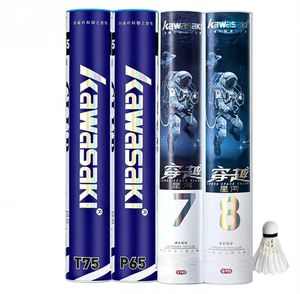 Volants de <span class=keywords><strong>badminton</strong></span> <span class=keywords><strong>Kawasaki</strong></span> T75 en plumes de canard et d'oie, cœur en mousse, pour entraînement et compétition professionnelle, vol stable, durables, lot de 6 - Product Image 1