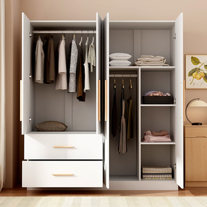 Armoire Wardrobe <strong>Closet</strong> with Doors &amp; Hanging Rods, Wooden Clothing Storage Cabinet with Drawers &amp; Shelves for Bedroom, <strong>White</strong> - Product Image 2