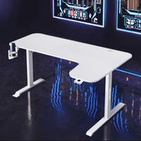 Bureau de jeu PC en métal en forme de L, grand format, design moderne Spirit, avec éclairage LED, surface en fibre de carbone, design extensible, crochet pour casque et porte-gobelet
