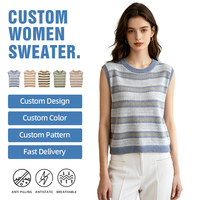 Pulls décontractés pour femmes en tricot rayé de haute qualité pour l'été, logo personnalisé, col rond, sans manches, gilet en tricot pour femmes