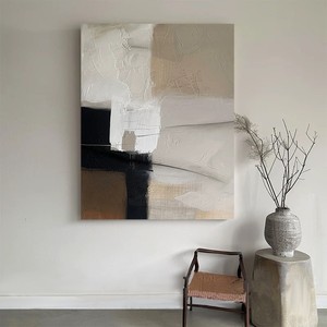 Hand Painted Oil <b>Painting</b> Abstract Minimalist Wall Art Rectangle Metal <b>Frame</b> Wabi Sabi Style Entryway Living Room Decor - Product Image 1