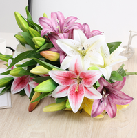 2026 Bunga Lily Buatan 2 Tangkai Baru 41cm Bunga Lily Pink Putih untuk Dekorasi Rumah dan Pernikahan