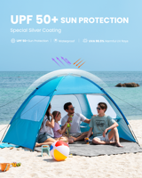 Tenda Pantai Anti Air UPF50+ Desain Luas untuk 3-4 Orang, Cocok untuk Aktivitas Luar Ruangan