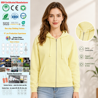 Sweat-shirt décontracté brodé à capuche entièrement zippé anti-rétrécissement pour femme, automne/hiver, couleur unie, personnalisable OEM pour la personnalisation de marque
