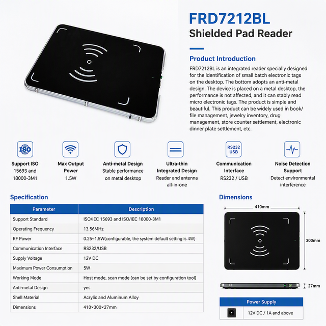 13.56MHz RFID Librarian Workstation Desktop HF Reader ISO 15693 ISO 18000-3 for Library Processing and Checkout Book Manage