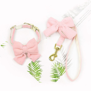 Collar y Correa para Perro de Terciopelo con Hebilla Metálica y Cordón de Pana, Personalizado, Tipo Martingala, con Lazo, para Gatos y Perros, Venta al por Mayor - Product Image 2