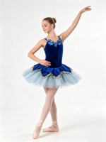 Robe de ballet en velours bleu marine pour filles, tutu, décoration florale faite à la main, costume de scène de ballet, vêtements de danse