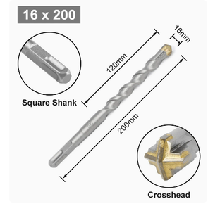16 x 200 SDS Plus Crosshead Drill Bit Square Shank Carbide Masonry Bit for Concrete Block Brick Wall Drilling - Product Image 1