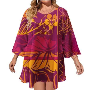 Wholesale Midi Sleeve Woman Blouse Polynesian Tribal Samoa Hawaiian Pattern Women Shirts Blouses Print Chiffon Women Blouse Tops