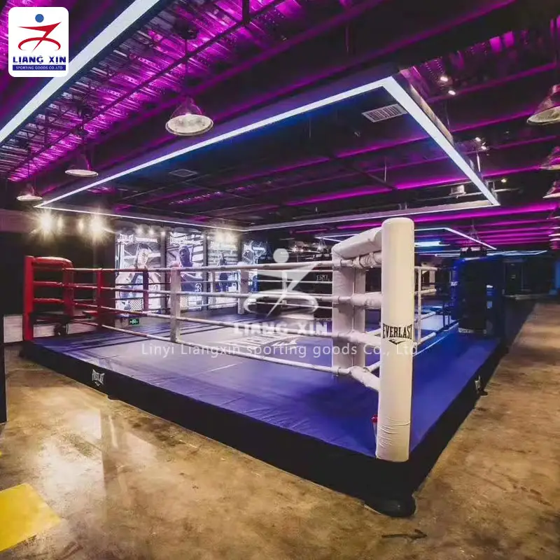 Customized China boxing ring rope printed logo boxing ring canvas cover floor thai Liangxin boxing ring for outdoor indoor