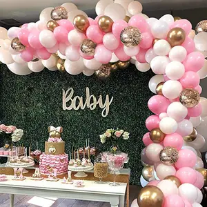 Pembe balon kemer Garland kiti beyaz pembe altın konfeti lateks balonlar için bebek duş düğün doğum günü partisi arka plan dekor