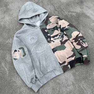 Hoodie camouflage premium à épaules tombantes, broderie personnalisée, fermeture éclair, unisexe, coupe oversize, épais, design de créateur - Product Image 1