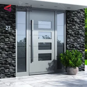 Nuovo design pannello in alluminio nero porta d'ingresso inserti in vetro porta d'ingresso porta d'ingresso in alluminio con luci laterali