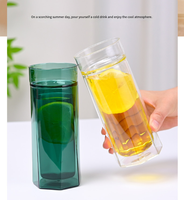 Tasse à café en verre à double paroi avec poignée-Tasse haute transparente isolée, dessus plat, conception sans poignée