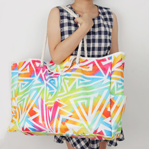 Multi Colored Oxford Tote Bag Horizontal <b>Square</b> Magnetic Buckle Summer Beach Travel Women's Shoulder Bag - Product Image 3