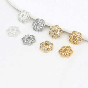 Color-preserving, zircon-inlaid flower holder, flower spacer, <b>copper</b> plated with 18K real gold, DIY beaded <b>bracelet</b>/necklace, - Product Image 1