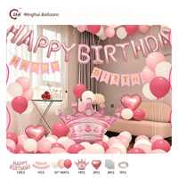 Perlengkapan Dekorasi Balon Ulang Tahun Biru Macaron, Mahkota, Hati, Balon Foil, Balon Huruf Selamat Ulang Tahun, Spanduk, Balon Latex
