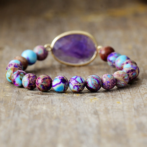 Bracelet élastique en améthyste naturelle, perles ovales de 8 mm, fait main, cadeau pour couples, origine Yiwu - Product Image 3