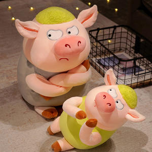 Mignonne poupée en peluche de cochon en colère aux cheveux verts avec des caractéristiques de cochon drôles PP coton rempli d'anniversaire et d'utilisation promotionnelle - Product Image 5
