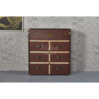 Coffre de rangement vintage en cuir véritable marron, table d'appoint, coffre, meuble de rangement industriel, style aviateur