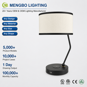 Lampe de chevet moderne avec chargeur sans fil, port USB, abat-jour en tissu, lampe de bureau pour chambre à coucher, hôtel, salon - Product Image 1