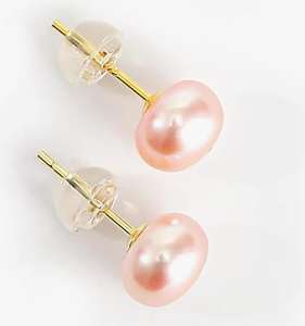 Basic Classic 6-7mm Natural Pink Echte echte Knopfbrot Perlen Ohr stecker - Product Image 3