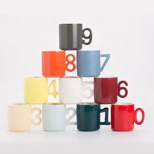 Manufacturer Wholesale High Grade 1 to 9 numbers design handle Cup Ceramic 250ml Sublimation coated Coffee Mug