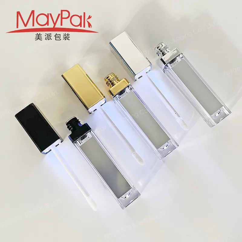 wholesale custom logo 7ml lipgloss containers matte black gold silver private led light up lip gloss tube with light and mirror